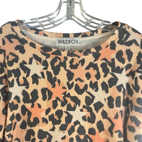 Wildfox Animal Print & Stars Pullover Coral/Charcoal Cozy Sweatshirt Sz S - Picture 3 of 10